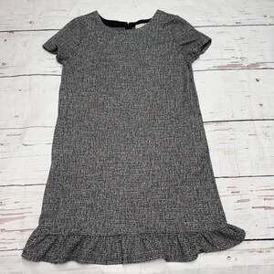 LOFT Gray Multi Tweed Boucle Short Sleeve Ruffle Hem Shift Dress